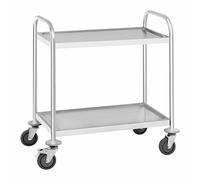 Royal Catering RCSW 2.1H - Carrito de Cocina de Acero Inoxidable con Ruedas, Carro de Transporte con 2 Bordes (Capacidad de Carga: 150 kg, Distancia de Tableta: 45,5 cm)
