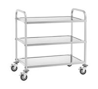 Royal Catering RCSW 3A Carro Cocina Carrito de Servicio con Ruedas (3 Bandejas, Capacidad de Carga 150 kg, Distancia Entre Las Bandejas 28,3 cm, Paragolpes) Acero INOX