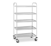 Royal Catering RCSW-5.1 Carro Cocina Carrito de Servicio con Ruedas (5 Bandejas, Capacidad de Carga 150 kg, Distancia entre las Bandejas 27 cm, Paragolpes) Acero Inox