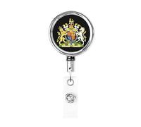 Royal Coat of Arms of The United Kingdom Heavy Duty Metal Badge Holder Carrete, retráctil Badge Holder con clip para cinturón para clave Nombre Tarjeta Titular Empleado Maestro