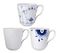 Royal Copenhagen History Mix 1025896 - Juego de 3 tazas de porcelana en color azul y blanco (37 cl, 8,9 x 8,9 x 11 cm)