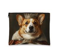 Royal Corgi - Bolsa de maquillaje vintage con diseño de perro coronado, bolsa de viaje para mujeres, organizador portátil de lona con cremallera, regalo para amantes de los animales, Marrón, 7x9 Inch