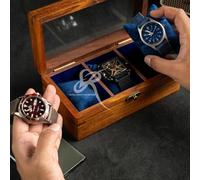 Royal Craft Expertise Caja de reloj para hombre, vitrina para relojes, organizador de caja de reloj de palisandro indio para hombres, tapa de vidrio con revestimiento de terciopelo (Dark brown-3 rum)