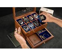 Royal Craft Expertise 'Vitrina de reloj vintage superior de palisandro para hombre, organizador grande de lujo para hombres con 8 ranuras divididas (EIGHT ROOM WITH DRAWER)