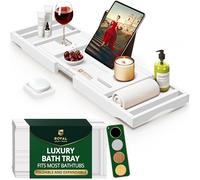 Royal Craft Wood Bandeja de Lujo para bañera, Bandeja de baño y Cama para 1 o 2 Personas, Bandeja de Mesa de bañera con Lados Extensibles, Bandeja organizadora Ajustable para baño, jabonera Gratis