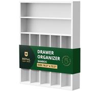 ROYAL CRAFT WOOD Luxury Bamboo Kitchen Drawer Organizer - Silverware Organizer - Utensil Holder and Cutlery Tray with Grooved Drawer Dividers for Flatware and Kitchen Utensils (7 Slot, White)