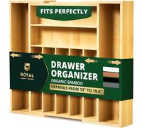 ROYAL CRAFT WOOD - Organizador de cajón de cocina de bambú, organizador de cubiertos, soporte para utensilios y bandeja con divisores de cajón para cubertería, 9 ranuras, natural