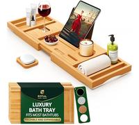 ROYAL CRAFT WOOD Premium Foldable Bathtub Tray - Wood Bath Tray for Tub, Bamboo Shelf, Expandable Bath Table Trays, Bathtub & Bathroom Accessories for New Home & Mothers Day & Birthday Gifts for Mom