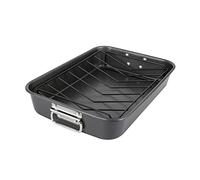ROYAL CUISINE Estaño de tostado profundo con estante, bandeja antiadherente para hornear tostador de acero al carbono con asas. (bandeja para asar con rack)