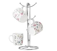 Royal Cuisine Soporte para rollo de cocina y árbol de tazas, soporte para toallas de papel, soporte para tazas y soporte para tazas para encimera de cocina, soporte duradero para tazas con 6 ganchos
