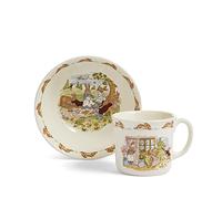 Royal Doulton Bunnykins - Juego de comedor infantil de 2 piezas, cuenco y taza de loza, escenas de picnic y comestibles, color crema con ilustraciones multicolor