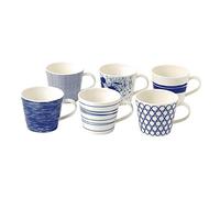 Royal Doulton Juego de 6 Tazas de Porcelana Pacific Blue Collection, café, té y Chocolate Caliente, 400 ml, Azul, 6 Unidad (Paquete de 1), 6