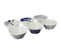 Royal Doulton Porcelain Pacific Mixed Patterns Bowls Set of 6 Blue/Wh