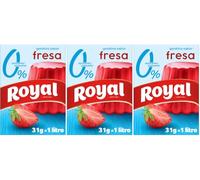 Royal Gelatina Sabor Fresa 0%, Preparado en Polvo Sin Azúcar, Pack 31 g (Paquete de 3)