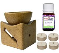 Royal Handicrafts - Difusor de aceite de mantequilla y aceite de cerámica para aroma, diseño étnico Big Bowl mate Brown Finish sin lavar, aroma a oil, 20 ml y 4 tealights