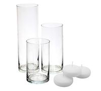 Royal Imports Jarrón de Cilindro de Vidrio con Eje Central Decorativo para Boda o hogar Juego de 3 Velas Incluidas Claro