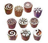 Royal Kraft Textil Imprenta Sello Hermosa Pequeno Redondo Forma Madera Bloque (Set de 10)