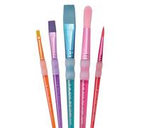 Royal & Langnickel - Juego de pinceles para niños, pinceles de nylon en 5 tamaños, multicolor, 3 redondos y 3 planos con revestimiento de goma suave al tacto para dibujar y pintar de forma creativa