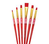 Royal & Langnickel - Juego de pinceles planos para niños, pinceles sintéticos en 6 tamaños, de color rojo, con cerdas planas y revestimiento de goma de tacto suave para sombrear y pintar a gran escala
