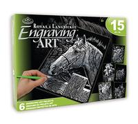 Royal & Langnickel - Scratch Pictures Set Pets, plata, 6 cuadros, caballo, perro cachorros y co, cuadros para rascar para niños y adultos, con 2 bolígrafos para rascar y plantillas