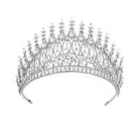 Royal Queen Crown Big Diadem Bride Tiaras and Crowns for Women Wedding Dress Hair Jewelry Princess Birthday Headdress para Bodas(Silver White)