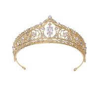 Royal Queen Zircon Joya de novia Joya de boda Corona Tiaras Tiaras Princesa Adorno para el cabello Accesorios de concurso (color de oro)