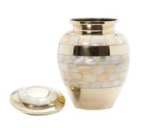 Royal Rapture Urn for Ashes Cremation Memorial Funeral Love Urns|Brass|Mother of Pearl Adult Child Human (Golden, 3") RMPR01-01