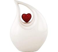 Royal Rapture Urn for Ashes Cremation Memorial Funeral Teardrop Jar Love Urns Decorative Human Adult Child (White- Red Heart, 12") RT02-01