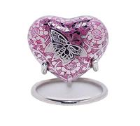 Royal Rapture Urn for Ashes Funeral Memorial Cremation Keepsake Love Urns Decorative Brass Heart with Stand (Pink Buterfly, 3") RHM03-17