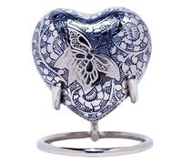 Royal Rapture Urn for Ashes Funeral Memorial Cremation Keepsake Love Urns Decorative Brass Heart with Stand (Blue Butterfly, 3") RHM03-18