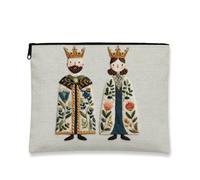 Royal Royal - Bolsa de maquillaje con bordado para parejas, bolsa de viaje para mujeres, organizador portátil de lona con cremallera, elección perfecta para festivales y ocasiones especiales, Beige