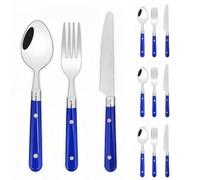 Royal Shang Youpin Dos Clavos Mango De Plástico Cocina Cubiertos De Acero Inoxidable Vajilla Juego De Cubiertos Cuchillo Para Carne Tenedor Cuchara Cucharita (Azul,12 piezas)
