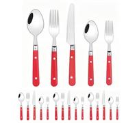 Royal Shang Youpin Dos Clavos Mango De Plástico Cocina Cubiertos De Acero Inoxidable Vajilla Juego De Cubiertos Cuchillo Para Carne Tenedor Cuchara Cucharita (Rojo,20 piezas)