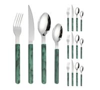 Royal Shang Youpin Retro Estilo Chino PP Mango Cocina Vajilla De Acero Inoxidable Cubiertos Juego De Cubiertos Cuchillo Para Carne Tenedor Cuchara Cucharita (Verde oscuro,16 piezas)