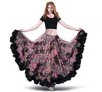ROYAL SMEELA Falda de Gasa Baile Vientre para Mujer Full Voile Estilo Tribal Faldas de Flamenco Bohemio 360/720 Grados Floral Falda Danza Flamenca Faldas Danza del Vientre Trajes Danza del Vientre