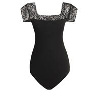 ROYAL SMEELA Maillot de Ballet Negro para Mujer, Leotardo de Danza con Manga Corta y Encaje
