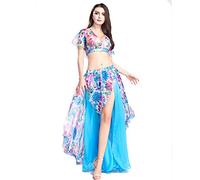 ROYAL SMEELA Traje de Danza del Vientre - Falda y Top Sexy para Mujer - Vestido de Baile y Rendimiento - Ropa Floral de Gasa con Falda Larga