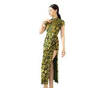 ROYAL SMEELA Vestido Qipao Terciopelo Manga Corta Mujer Vestido Cheongsam Chino Verde Vestido Cheongsam Qipao Tradicional Chino para Mujer Disfraz China Cheongsam Ahuecar Largo Vestidos de Chinos