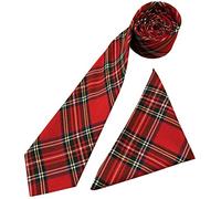 Royal Stewart - Juego de corbata y pañuelo de tartán para hombre, Rojo, verde, amarillo, blanco, negro, Adult