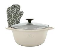 Royal Swiss - Cacerola (28 cm, 6L, revestimiento de mármol, antiadherente, tapa de cristal, compatible con inducción y horno, hierro fundido, aluminio, asas de silicona extraíbles