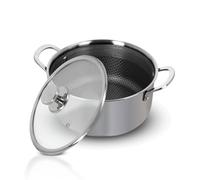 Royal Swiss - Cacerola de acero inoxidable Triply (24 cm, con revestimiento de nido de abeja, compatible con inducción, antiadherente y sin PFOA, tapa de cristal resistente al calor