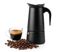 Royal Swiss - Cafetera italiana de inducción con 4 tazas, Moka Pot de acero inoxidable negro, compatible con todos los fuegos, percolador espresso con mango ergonómico y válvula de seguridad