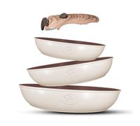 Royal Swiss® - Juego de estufas, 4 unidades, con punta extraíble, revestimiento de mármol, inducción, sin PFAS, para todas las fuentes de calor, color negro (beige, 4)