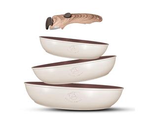 Royal Swiss® - Juego de estufas, 4 unidades, con punta extraíble, revestimiento de mármol, inducción, sin PFAS, para todas las fuentes de calor, color negro (beige, 4)