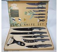 ROYAL SWISS Juego Set de Cuchillos de Cocina, Conjunto de Cuchillos Profesionales, 5 Cuchillos de Acero Inoxidable y 1 Cuchillo Pelador de Verduras. (Negro/Plata)