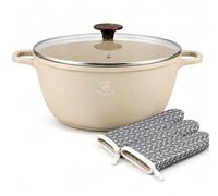 Royal Swiss - Cacerola (28 cm, 6L, revestimiento de mármol, antiadherente, tapa de cristal, compatible con inducción y horno, hierro fundido, aluminio, asas de silicona extraíbles