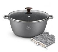 Royal Swiss® - Cacerola con revestimiento de mármol, tapa de cristal, inducción, 9,5 litros, 32 cm, negro (gris, 28)