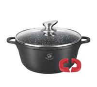 Royal Swiss Olla de 36 cm, color negro, 14 L, revestimiento de mármol, tapa de cristal, apta para inducción y horno, aluminio fundido, asas de silicona extraíbles