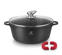 Royal Swiss Olla de 40 cm, color negro, 19,5 L, revestimiento de mármol, tapa de cristal, apta para inducción y horno, aluminio fundido, asas de silicona extraíbles