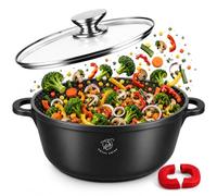 Royal Swiss Olla de 44 cm, 25,5 litros, aluminio fundido con revestimiento de mármol, apta para inducción, tapa de cristal, apta para horno, color negro